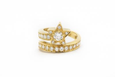 Estate Yellow Gold and Diamond Star Bypass Ring