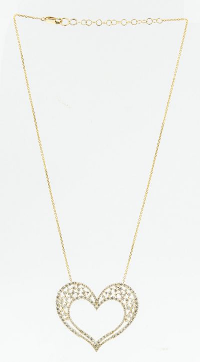 Estate Yellow Gold and Diamond Heart Pendant Necklace 