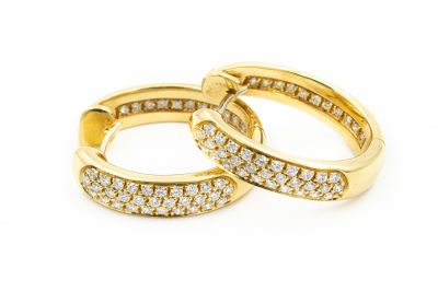 Estate Yellow Gold and Diamond Hoop Earrings by Leo Pizzo 