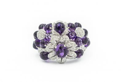Estate White Gold Diamond and Amethyst Ring 