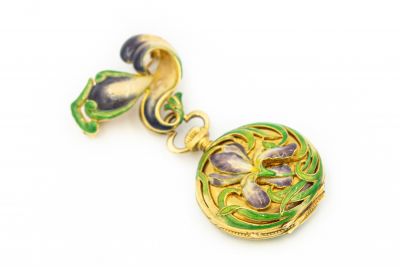 Estate Rare Theodore B. Starr Art Nouveau Enamel Pendant Watch Circa 1900