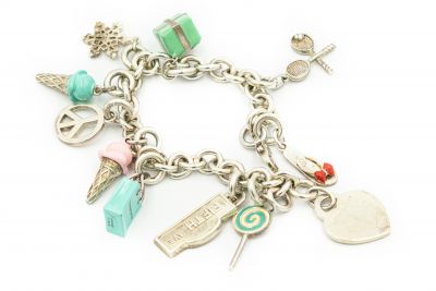 Estate Tiffany & Co. Sterling Silver Charm Bracelet with 11 Charms 