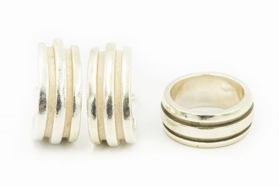 Estate Tiffany & Co. Grooved Atlas Sterling Silver Earrings and Ring Suite Circa 1995 