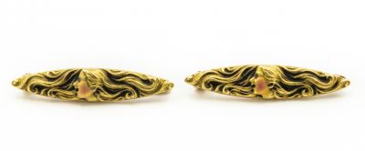 Estate Art Nouveau Yellow Gold and Enamel Repousse Lingerie Pins 