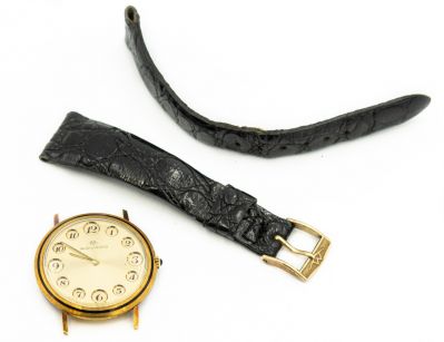 Fine 1960's 18K Yellow Gold & Enamel Rotary Dial Movado Wristwatch . 