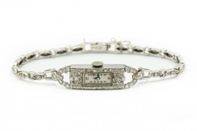 Ladies Swiss Art Deco Platinum & 14K Gold Diamond Wristwatch 1.00Cts. 