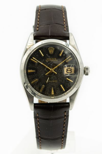 Men's Steel Rolex Oysterdate Ref 6694 Tropical Dial Watch Circa 1958.