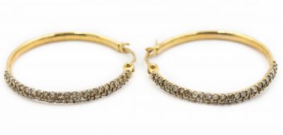 Estate Yellow Gold and Diamond Hoop Earrings
