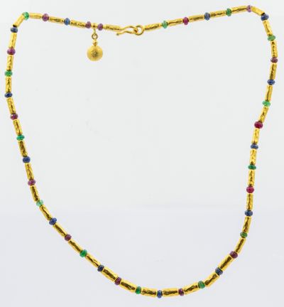 Estate Yellow Gold and Gemstone Spacer Necklace
