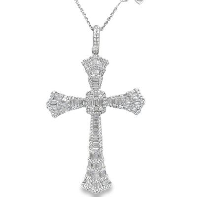Designer 18K White Gold Diamond Cross Pendant By Piranesi, 251 diamonds weighing 5.00Cts, suspending from a 16 inches white gold chain, 10.80Dwt/16.80Gr.