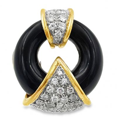 Estate Yellow Gold Onyx and Diamond Ring 