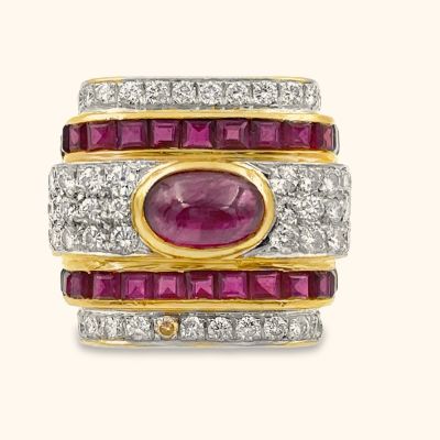 Estate Yellow Gold Diamond and Ruby Ring 