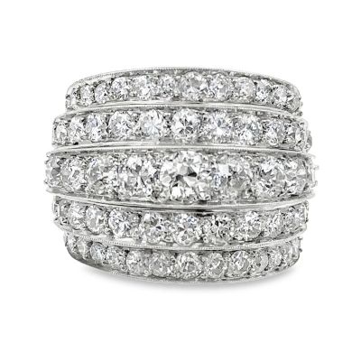 Estate Vintage Platinum and Five Row Diamond Ring