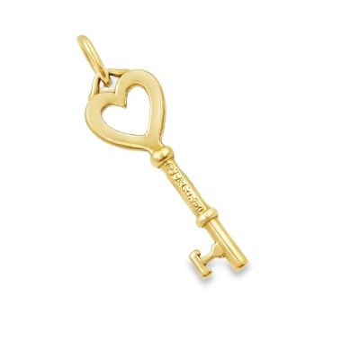 Estate Yellow Gold Mini Heart Key Pendant by Tiffany & Co.