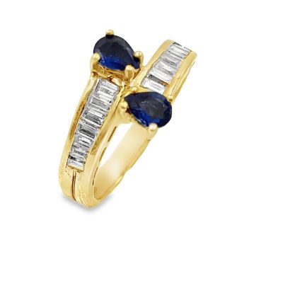 Estate Yellow Gold Diamond and Sapphire Bypass Ring