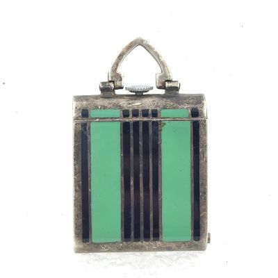 Estate Art Deco Sterling Silver and Enamel Pocket Watch by Plojoux