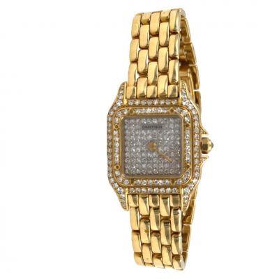 Ladies' 18K Yellow Gold Cartier Diamond Panthère Wristwatch, 22mm.