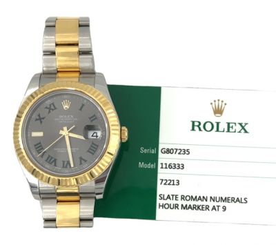 Two-Tone Yellow Gold Rolex Datejust Wimbledon Dial Wristwatch, Ref. 116333