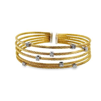 Estate Yellow Gold Steel and Diamond 5 Row Cord Design Bracelet by Philippe Charriol