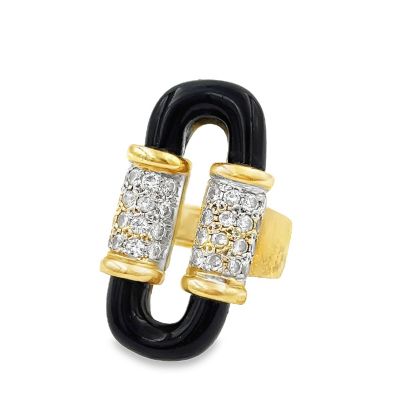 Estate Vintage Yellow Gold Diamond and Onyx Ring