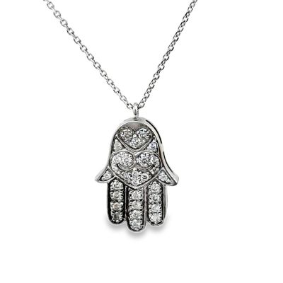 Estate White Gold and Diamond Set Hamsa Pendant Necklace 