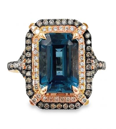 Estate Rose Gold and Ocean Blue Topaz Ring By LeVian 