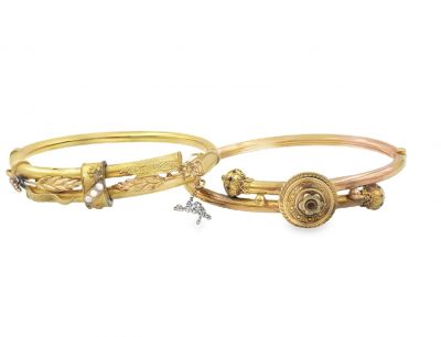 Estate Victorian Collection of (2) Gold Fille Bangle Bracelets