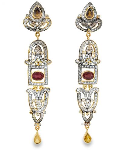 Estate Gold Diamond and Tourmaline Ear Pendants 