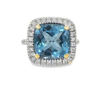 Estate White Gold Diamond and Topaz Ring