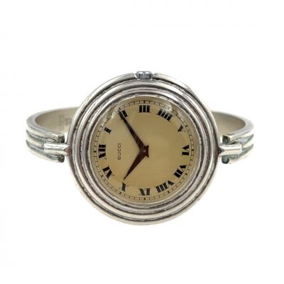 Estate Sterling Silver Bangle Wristwatch By Gucci 