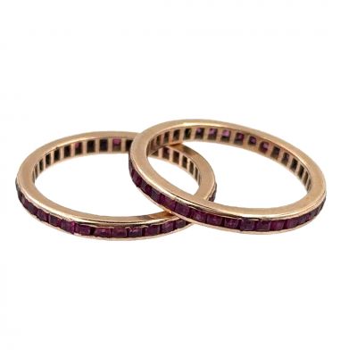 Estate Vintage Collection of (2) Rose Gold and Ruby Ring Guards 