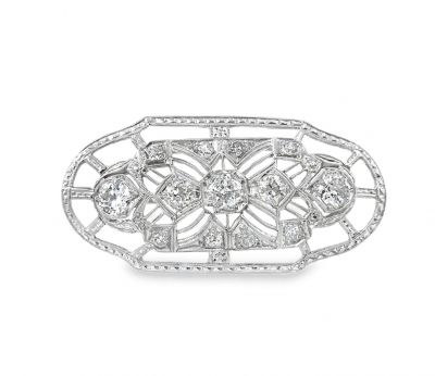 Estate Art Deco Platinum Gold and Diamond Open Frame Brooch