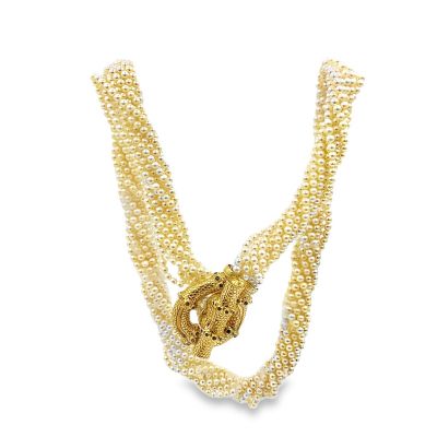 Estate Multi Stand Pearl and Gold Necklace 