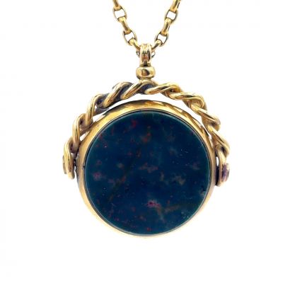 Estate Victorian English Necklace with Bloodstone Pendant 