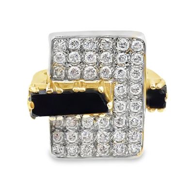 Estate Vintage Gold Diamond and Onyx Fashion Ring