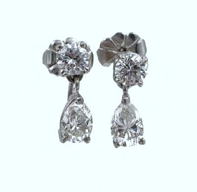 Estate Vintage White Gold and Diamond Ear Pendants 