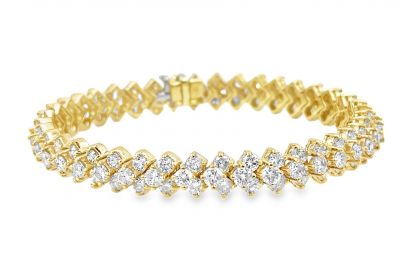 Estate Yellow Gold and Diamond Triple Row Bracelet 