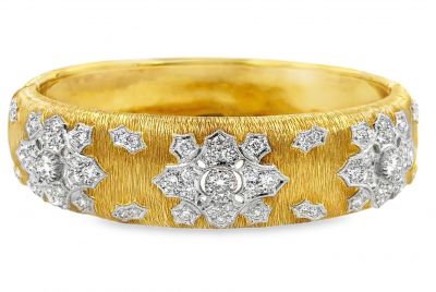 Estate Vintage Gold and Diamond Bucellati Style Bangle Bracelet