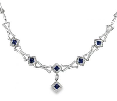 Estate White Gold Sapphire and Diamond Sectional Necklace