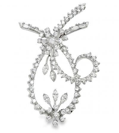 Estate Vintage White Gold and Diamond Open Frame Drop Design Brooch/Pendant 