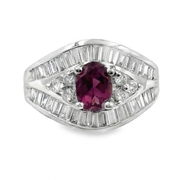 Estate White Gold Diamond and Tourmaline Ring 