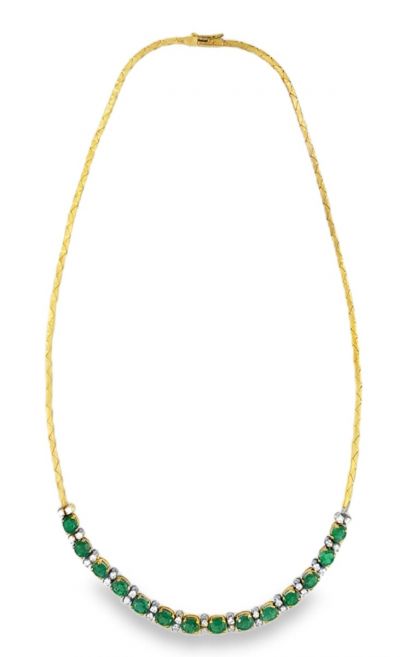 Estate Yellow Gold Emerald and Diamond Necklace