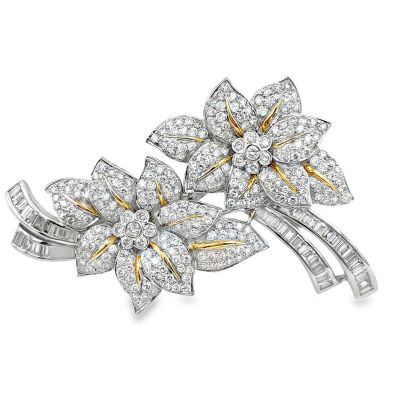 Estate White Gold and Diamond Floral Brooch
