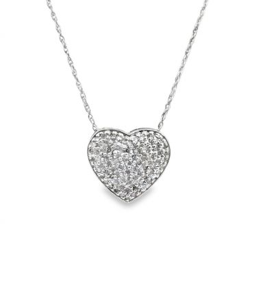 14K White Gold Diamond Heart Pendant