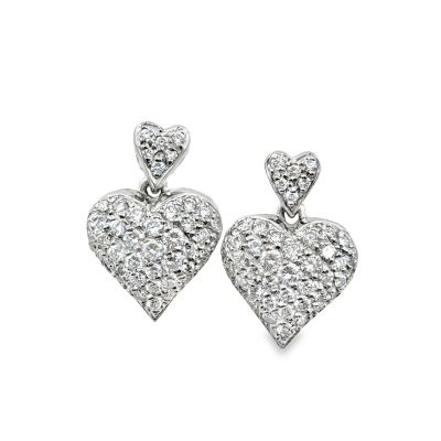 18K White Gold Diamond Heart Earrings By Mayors.