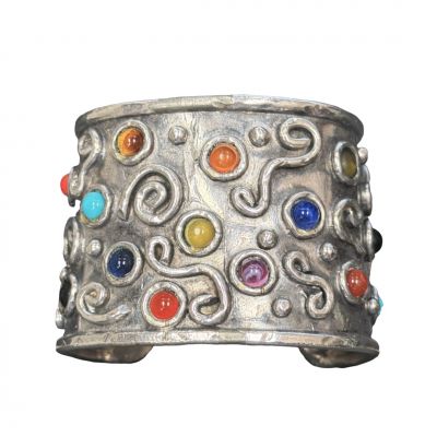 Estate Vintage Edouard Rambaud Paris Multicolored Glass Cuff Bracelet 1980s