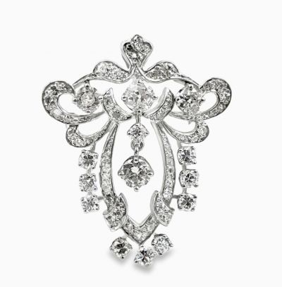 Edwardian-Style 1950s Platinum Diamond Brooch.