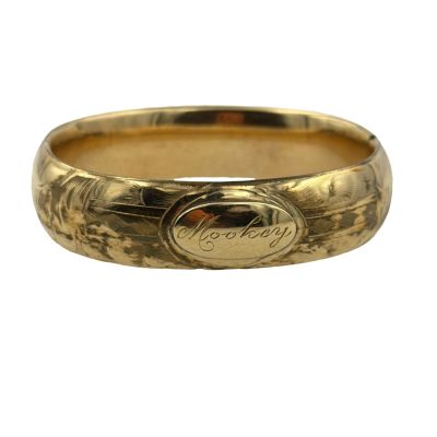 Victorian yellow gold shell bangle bracelet signed “Mookey,” 