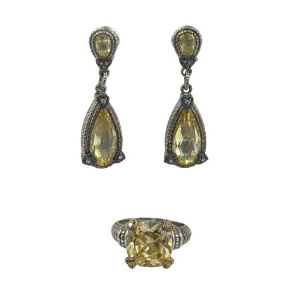 Judith Ripka Sterlling Silver Earrings and Ring 