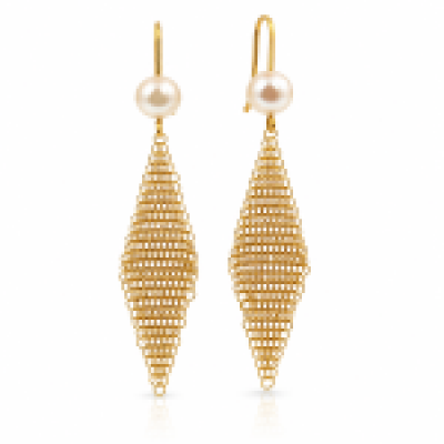 Pair of Cultured Pearl and Gold Mesh Earrings, Tiffany & Co., Elsa Peretti